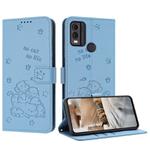 For Nokia C22 Embossed Kitten Phone Leather Case with Lanyard(Blue)