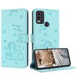 For Nokia C22 Embossed Kitten Phone Leather Case with Lanyard(Mint Green)