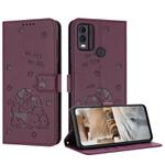 For Nokia C22 Embossed Kitten Phone Leather Case with Lanyard(Wine Red)