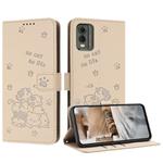 For Nokia C32 Embossed Kitten Phone Leather Case with Lanyard(Beige)