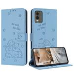 For Nokia C32 Embossed Kitten Phone Leather Case with Lanyard(Blue)