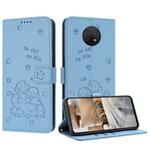 For Nokia G10 / G20 / G300 Embossed Kitten Phone Leather Case with Lanyard(Blue)