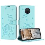 For Nokia G10 / G20 / G300 Embossed Kitten Phone Leather Case with Lanyard(Mint Green)