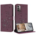 For Nokia G11 / G21 Embossed Kitten Phone Leather Case with Lanyard(Wine Red)