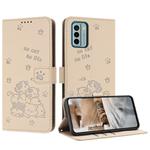 For Nokia G22 Embossed Kitten Phone Leather Case with Lanyard(Beige)