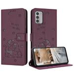 For Nokia G42 5G Embossed Kitten Phone Leather Case with Lanyard(Wine Red)