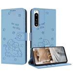 For Sony Xperia 5 IV Embossed Kitten Phone Leather Case with Lanyard(Blue)