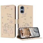 For Sony Xperia 5 V Embossed Kitten Phone Leather Case with Lanyard(Beige)
