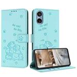 For Sony Xperia 5 V Embossed Kitten Phone Leather Case with Lanyard(Mint Green)