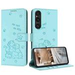 For Sony Xperia 1 VI Embossed Kitten Phone Leather Case with Lanyard(Mint Green)