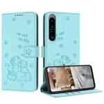 For Sony Xperia 1 IV Embossed Kitten Phone Leather Case with Lanyard(Mint Green)