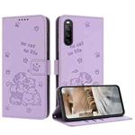 For Sony Xperia 10 V 2023 Embossed Kitten Phone Leather Case with Lanyard(Purple)