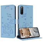 For Sony Xperia 10 V 2023 Embossed Kitten Phone Leather Case with Lanyard(Blue)