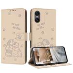 For Sony Xperia 10 VI Embossed Kitten Phone Leather Case with Lanyard(Beige)