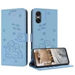 For Sony Xperia 10 VI Embossed Kitten Phone Leather Case with Lanyard(Blue)