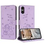 For Sony Xperia 5 VI Embossed Kitten Phone Leather Case with Lanyard(Purple)