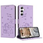 For Samsung Galaxy S25 FE 5G Embossed Kitten Phone Leather Case with Lanyard(Purple)