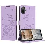 For Samsung Galaxy F06 5G / M06 5G Embossed Kitten Phone Leather Case with Lanyard(Purple)