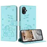 For Samsung Galaxy F06 5G / M06 5G Embossed Kitten Phone Leather Case with Lanyard(Mint Green)