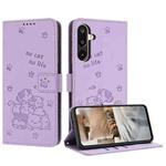 For Samsung Galaxy F16 5G / M16 5G Embossed Kitten Phone Leather Case with Lanyard(Purple)