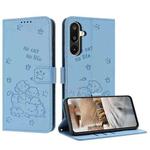 For Samsung Galaxy F16 5G / M16 5G Embossed Kitten Phone Leather Case with Lanyard(Blue)