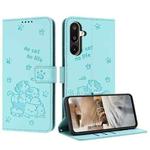 For Samsung Galaxy F16 5G / M16 5G Embossed Kitten Phone Leather Case with Lanyard(Mint Green)