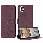 For Samsung Galaxy A07 4G Embossed Kitten Phone Leather Case with Lanyard(Wine Red)