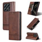 For Xiaomi 14T Pro AZNS Magnetic Calf Texture Flip Leather Phone Case(Dark Brown)
