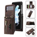 For Samsung Galaxy Z Flip4 POLA Skin Feel Multi-Card Slots Zipper Wallet Phone Case(Brown)