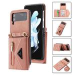 For Samsung Galaxy Z Flip3 POLA Skin Feel Multi-Card Slots Zipper Wallet Phone Case(Rose Gold)