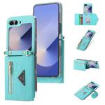 For Samsung Galaxy Z Flip6 POLA Grid Texture Multi-Card Slots Zipper Wallet Phone Case(Blue)