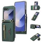 For Samsung Galaxy Z Flip6 POLA Grid Texture Multi-Card Slots Zipper Wallet Phone Case(Green)