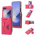 For Samsung Galaxy Z Flip6 POLA Grid Texture Multi-Card Slots Zipper Wallet Phone Case(Rose Red)