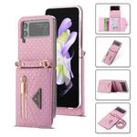 For Samsung Galaxy Z Flip4 POLA Grid Texture Multi-Card Slots Zipper Wallet Phone Case(Pink)