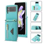 For Samsung Galaxy Z Flip4 POLA Grid Texture Multi-Card Slots Zipper Wallet Phone Case(Blue)