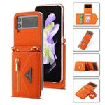 For Samsung Galaxy Z Flip4 POLA Grid Texture Multi-Card Slots Zipper Wallet Phone Case(Orange)