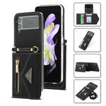 For Samsung Galaxy Z Flip4 POLA Grid Texture Multi-Card Slots Zipper Wallet Phone Case(Black)