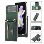 For Samsung Galaxy Z Flip4 POLA Grid Texture Multi-Card Slots Zipper Wallet Phone Case(Green)