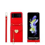 For Samsung Galaxy Z Flip4 POLA Litchi Texture Love Buckle Multi-Card Slots Zipper Wallet Phone Case(Red)