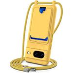 For Google Pixel 8 Integrated Card Bag Solid Color Liquid Silicone Phone Case with Lanyard(Yellow)