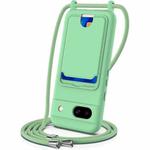 For Google Pixel 8a Integrated Card Bag Solid Color Liquid Silicone Phone Case with Lanyard(Green)