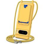 For Google Pixel 8 Pro Integrated Card Bag Solid Color Liquid Silicone Phone Case with Lanyard(Yellow)