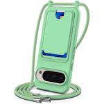 For Google Pixel 9 Pro XL Integrated Card Bag Solid Color Liquid Silicone Phone Case with Lanyard(Green)