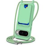 For Google Pixel 10 Integrated Card Bag Solid Color Liquid Silicone Phone Case with Lanyard(Green)