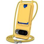 For Google Pixel 10 Pro XL Integrated Card Bag Solid Color Liquid Silicone Phone Case with Lanyard(Yellow)