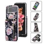 For Samsung Galaxy Z Flip4 POLA Rose Pattern Multi-Card Slots Zipper Wallet Phone Case(Black)