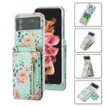 For Samsung Galaxy Z Flip4 POLA Rose Pattern Multi-Card Slots Zipper Wallet Phone Case(Cyan)