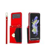 For Samsung Galaxy Z Flip4 POLA Color Block Love Buckle Multi-Card Slots Wallet Phone Case(Red)