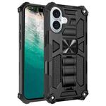 For iPhone 16 Armor Shockproof TPU Hybrid PC Magnetic Phone Case with Holder(Black)