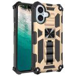 For iPhone 16 Armor Shockproof TPU Hybrid PC Magnetic Phone Case with Holder(Gold)